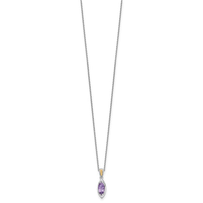 Sterling Silver Rhodium Plated w/14K/Silver Two-Tone Accent Amethyst Navette Necklace