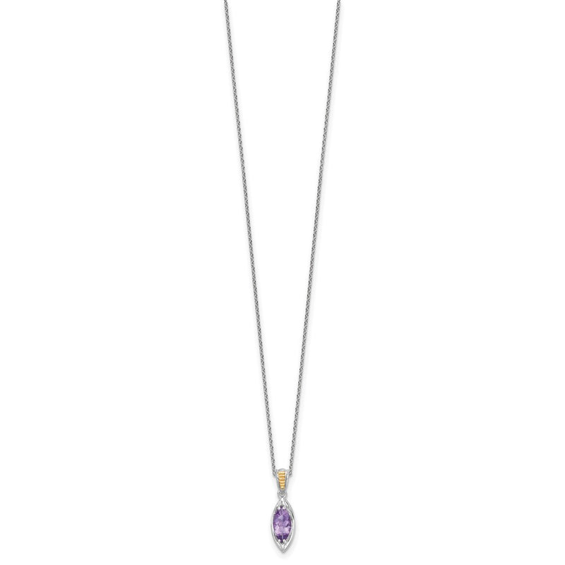 Sterling Silver Rhodium Plated w/14K/Silver Two-Tone Accent Amethyst Navette Necklace