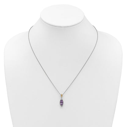 Sterling Silver Rhodium Plated w/14K/Silver Two-Tone Accent Amethyst Navette Necklace