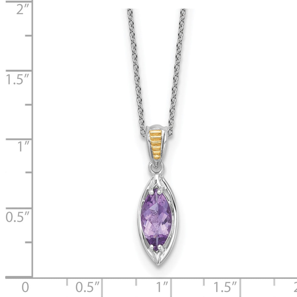 Sterling Silver Rhodium Plated w/14K/Silver Two-Tone Accent Amethyst Navette Necklace