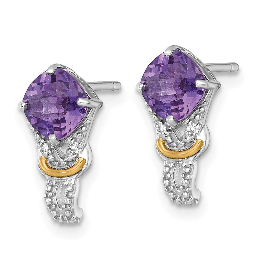 Sterling Silver Rhodium Plated w/14K/Silver Two-Tone Accent Amethyst/dia Post Earrings