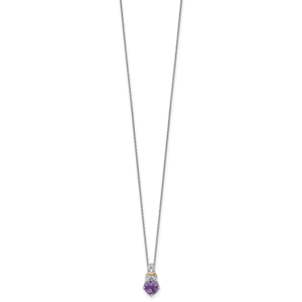 Ss Rhodium Plated W/ 14K/Silver Two-Tone Accent Amethyst and Dia Necklace