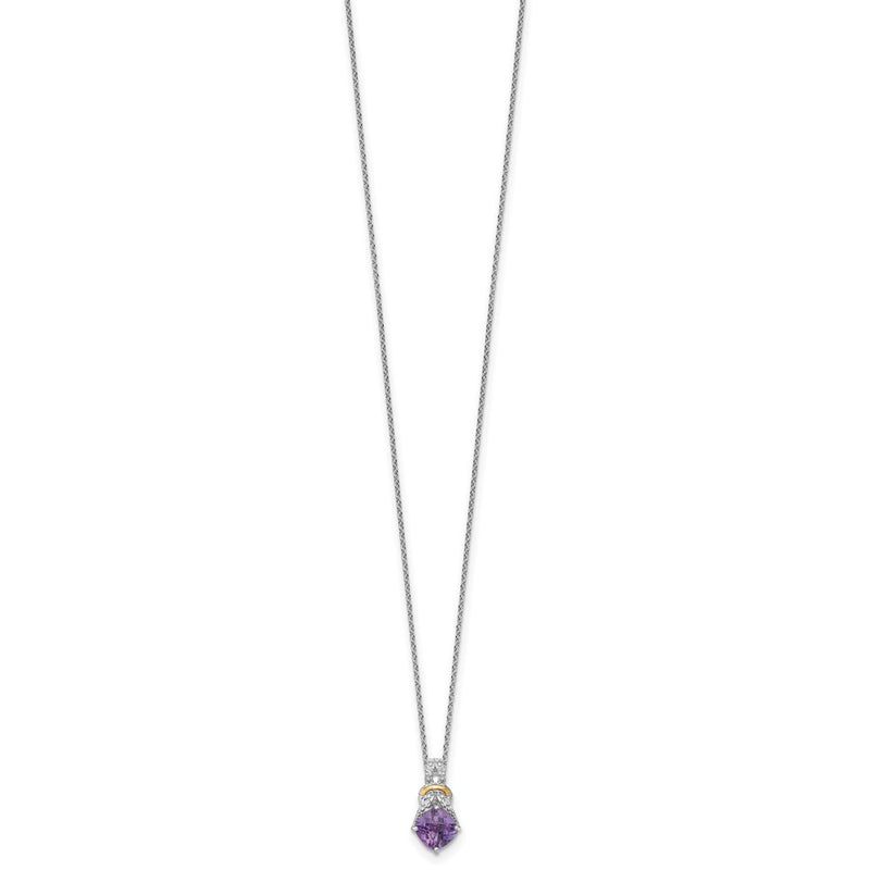 Ss Rhodium Plated W/ 14K/Silver Two-Tone Accent Amethyst and Dia Necklace