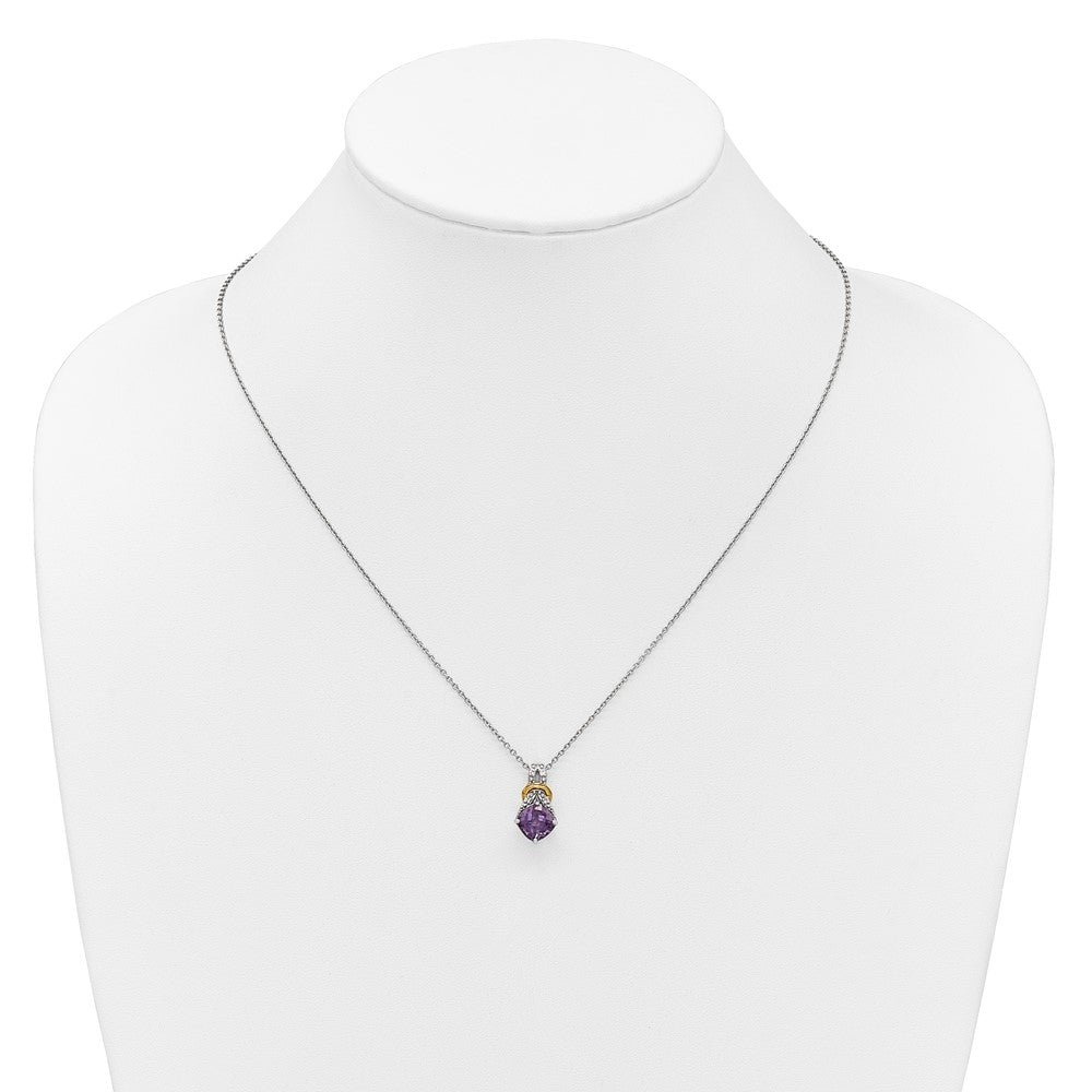 Ss Rhodium Plated W/ 14K/Silver Two-Tone Accent Amethyst and Dia Necklace