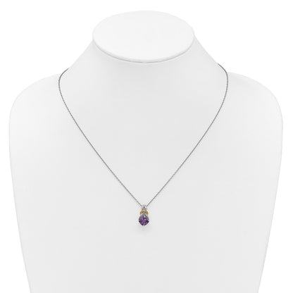 Ss Rhodium Plated W/ 14K/Silver Two-Tone Accent Amethyst and Dia Necklace