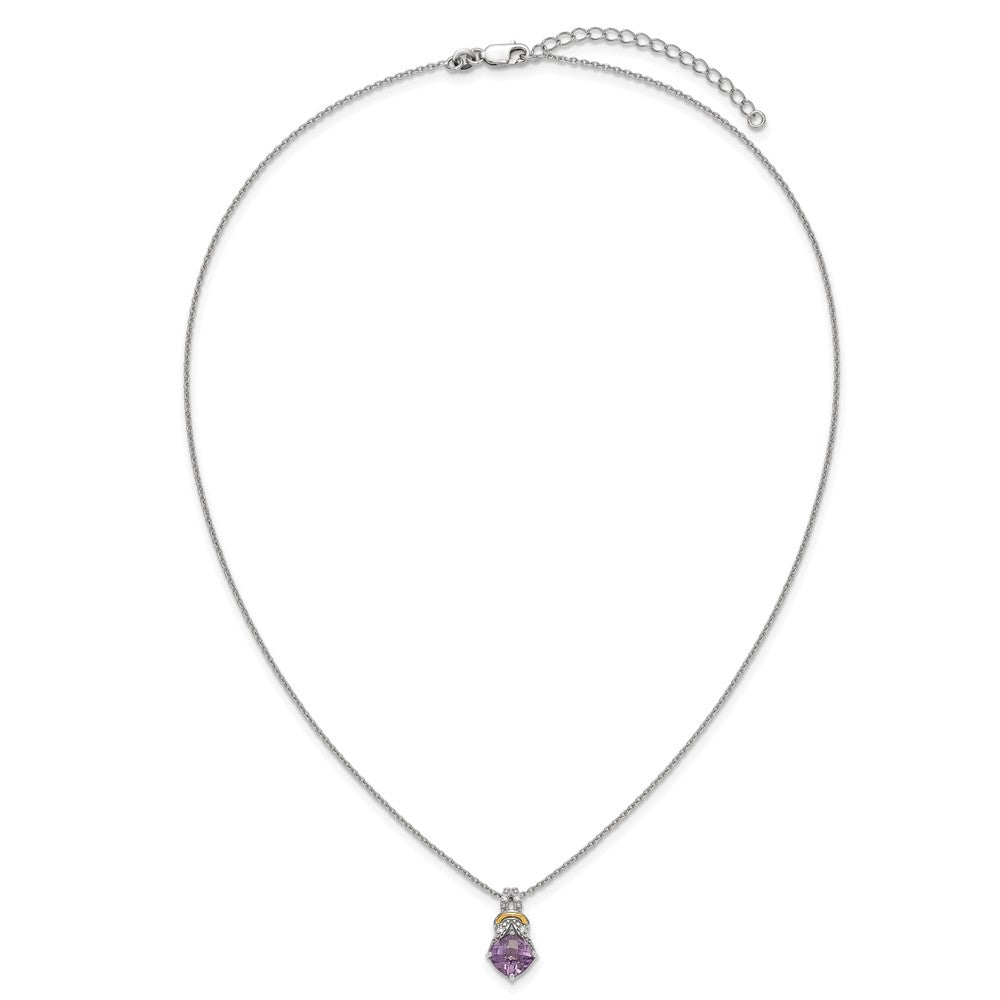 Ss Rhodium Plated W/ 14K/Silver Two-Tone Accent Amethyst and Dia Necklace