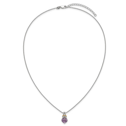 Ss Rhodium Plated W/ 14K/Silver Two-Tone Accent Amethyst and Dia Necklace