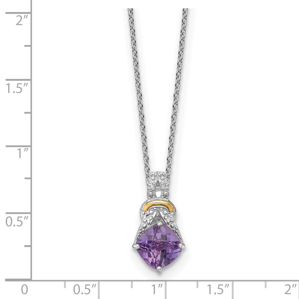 Ss Rhodium Plated W/ 14K/Silver Two-Tone Accent Amethyst and Dia Necklace
