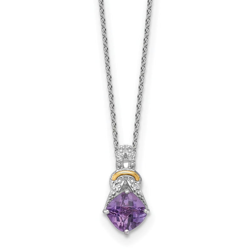 Ss Rhodium Plated W/ 14K/Silver Two-Tone Accent Amethyst and Dia Necklace