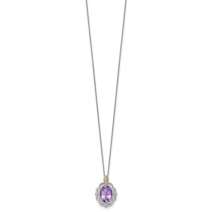 Ss Rhodium Plated w/14K/Silver Two-Tone Accent Oval Amethyst Vintage Necklace