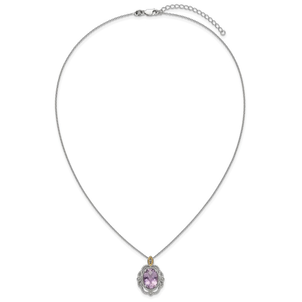 Ss Rhodium Plated w/14K/Silver Two-Tone Accent Oval Amethyst Vintage Necklace