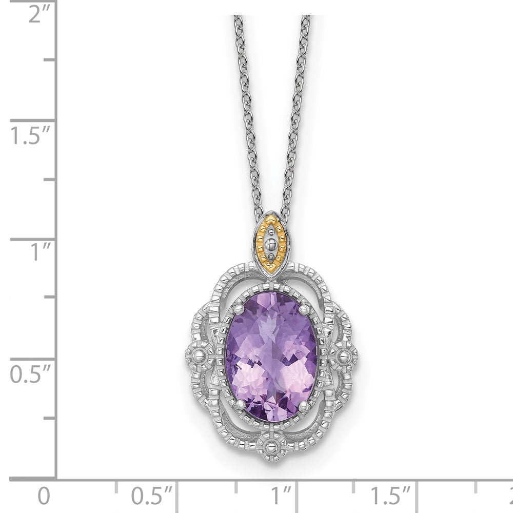 Ss Rhodium Plated w/14K/Silver Two-Tone Accent Oval Amethyst Vintage Necklace