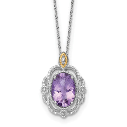 Ss Rhodium Plated w/14K/Silver Two-Tone Accent Oval Amethyst Vintage Necklace