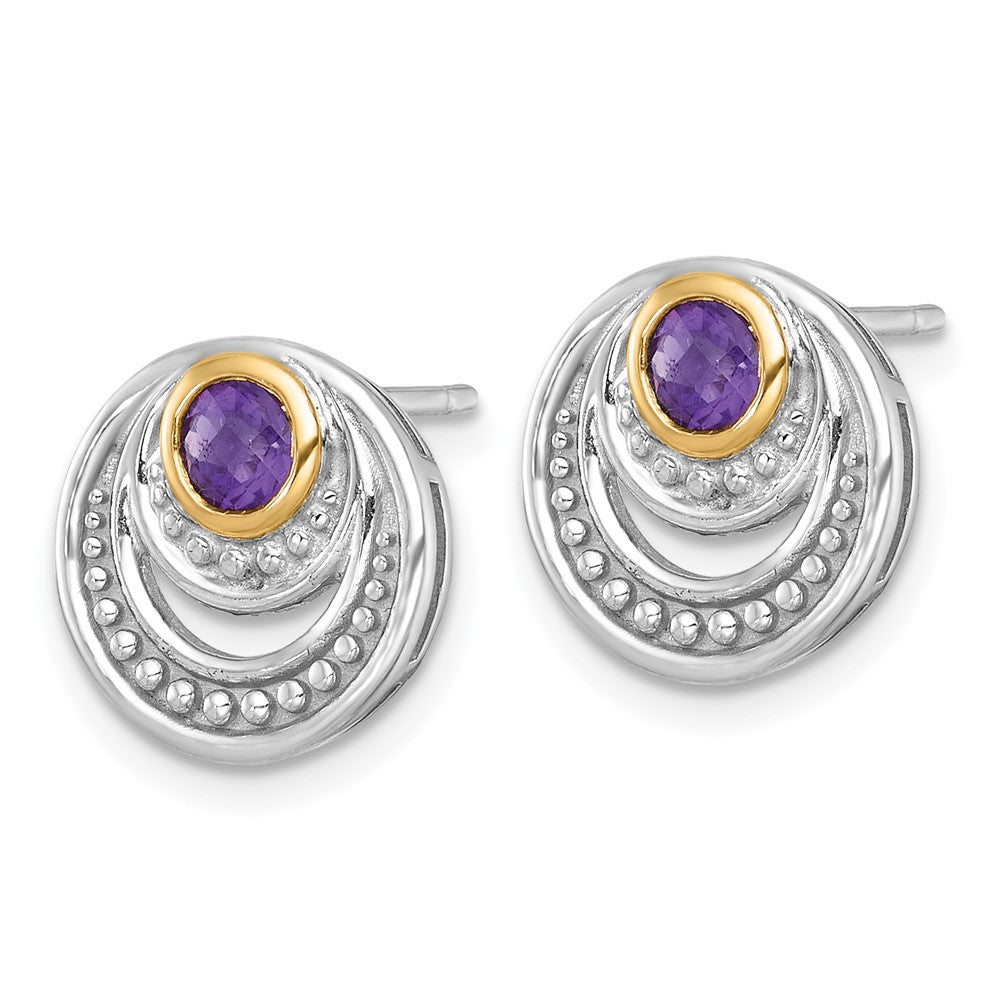 Sterling Silver Rhodium-Plated w/14K/Silver Two-Tone Accent Amethyst Post Earrings