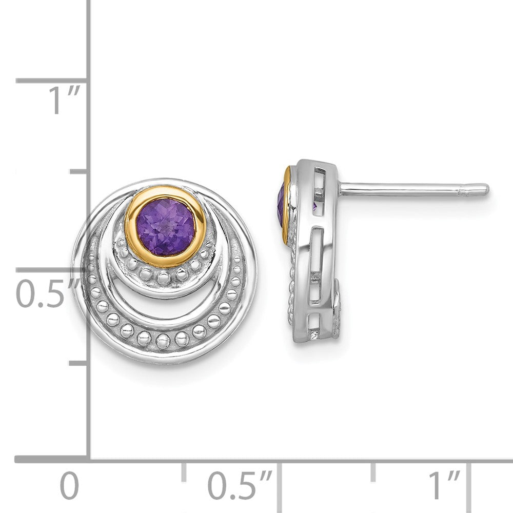 Sterling Silver Rhodium-Plated w/14K/Silver Two-Tone Accent Amethyst Post Earrings
