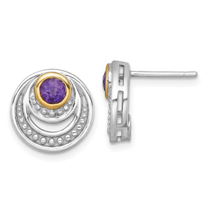 Sterling Silver Rhodium-Plated w/14K/Silver Two-Tone Accent Amethyst Post Earrings