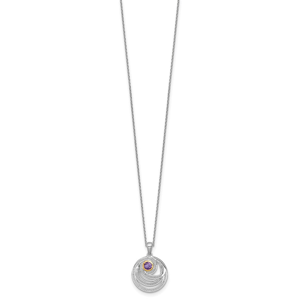 Ss Rhodium Plated w/14K/Silver Two-Tone Accent Amethyst Round Swirl Necklace