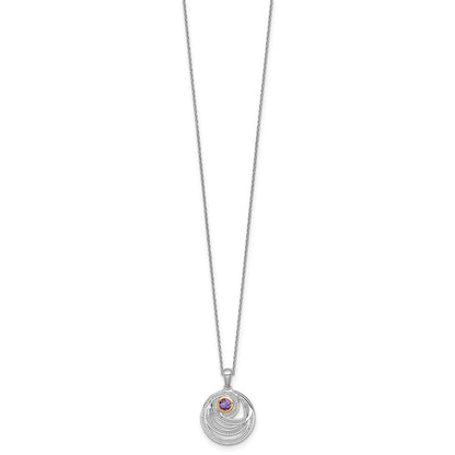 Ss Rhodium Plated w/14K/Silver Two-Tone Accent Amethyst Round Swirl Necklace