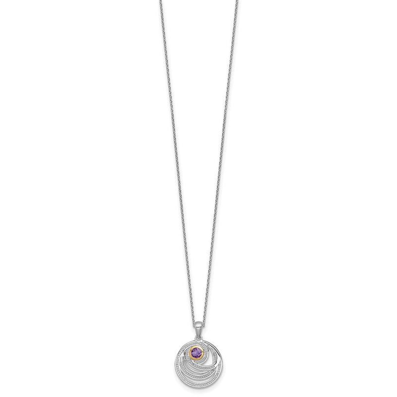 Ss Rhodium Plated w/14K/Silver Two-Tone Accent Amethyst Round Swirl Necklace
