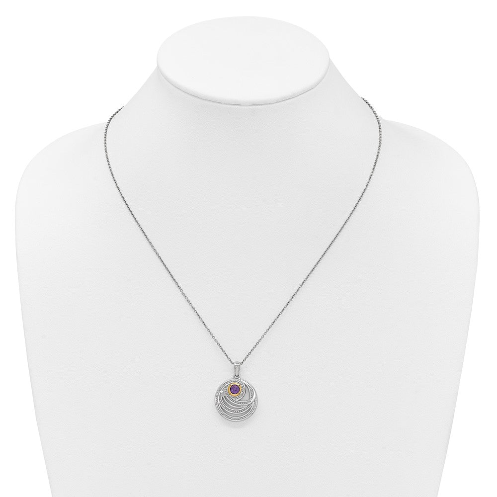 Ss Rhodium Plated w/14K/Silver Two-Tone Accent Amethyst Round Swirl Necklace