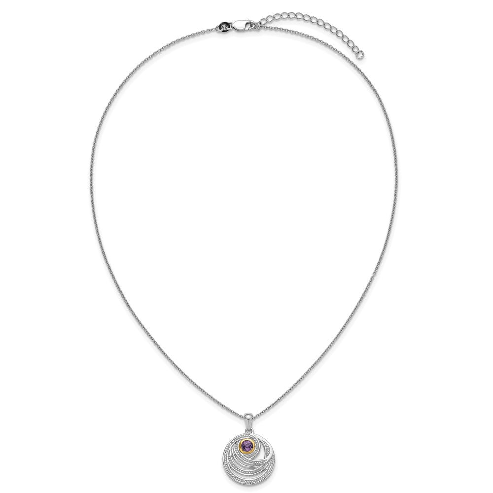 Ss Rhodium Plated w/14K/Silver Two-Tone Accent Amethyst Round Swirl Necklace