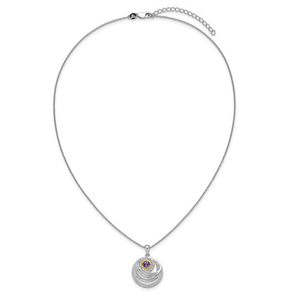 Ss Rhodium Plated w/14K/Silver Two-Tone Accent Amethyst Round Swirl Necklace
