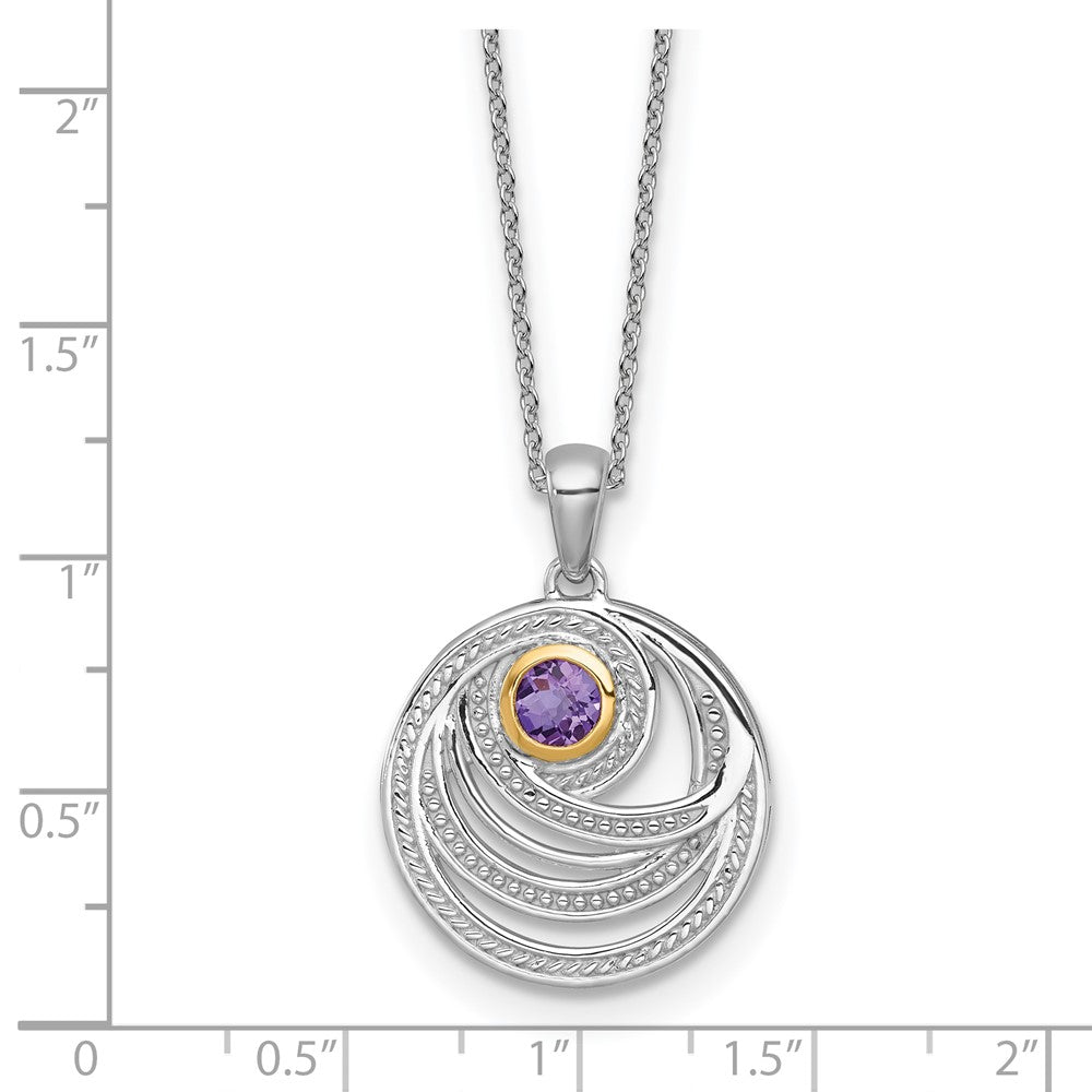 Ss Rhodium Plated w/14K/Silver Two-Tone Accent Amethyst Round Swirl Necklace