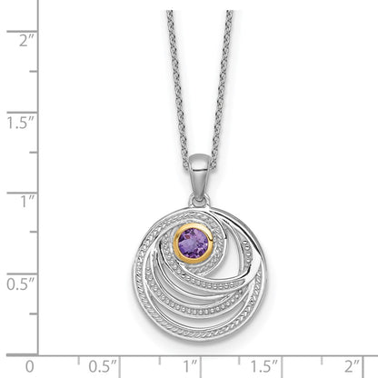 Ss Rhodium Plated w/14K/Silver Two-Tone Accent Amethyst Round Swirl Necklace