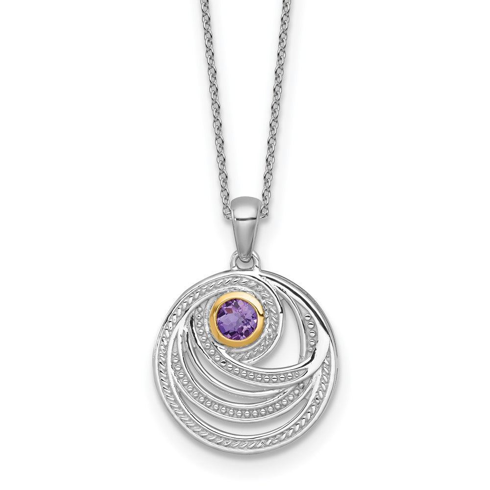 Ss Rhodium Plated w/14K/Silver Two-Tone Accent Amethyst Round Swirl Necklace