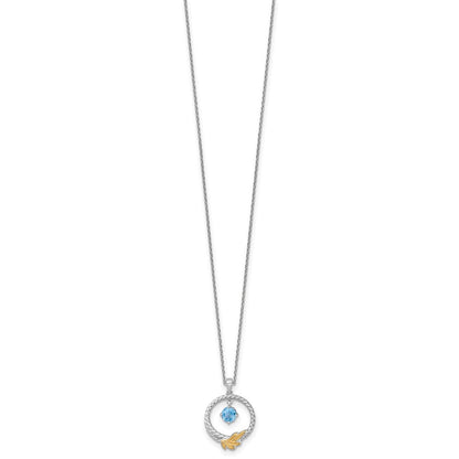 Ss Rhodium Plated W/ 14K/Silver Two-Tone Accent Twisted Lsbt Leaf Circle Necklace