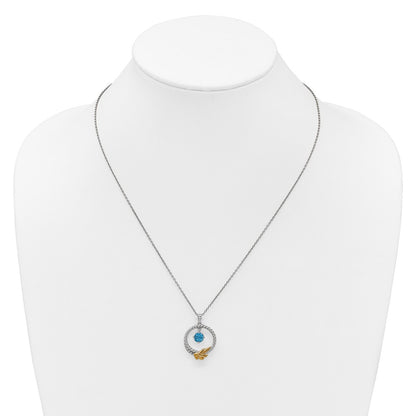 Ss Rhodium Plated W/ 14K/Silver Two-Tone Accent Twisted Lsbt Leaf Circle Necklace