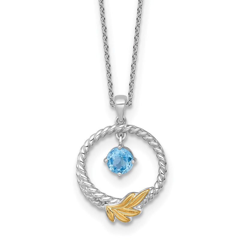 Ss Rhodium Plated W/ 14K/Silver Two-Tone Accent Twisted Lsbt Leaf Circle Necklace