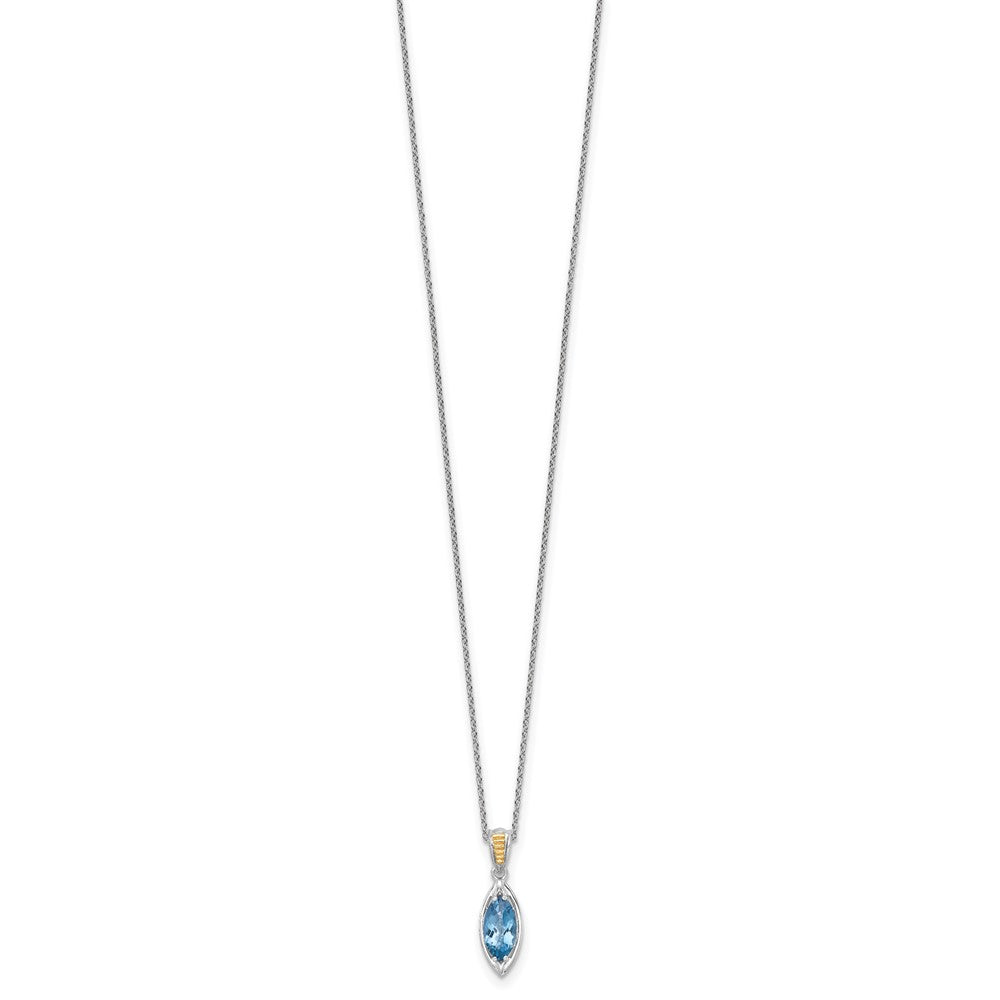 Ss Rhodium Plated w/14K/Silver Two-Tone Accent London Blue Topaz Navette Necklace