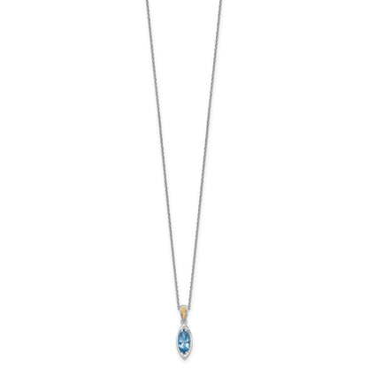 Ss Rhodium Plated w/14K/Silver Two-Tone Accent London Blue Topaz Navette Necklace