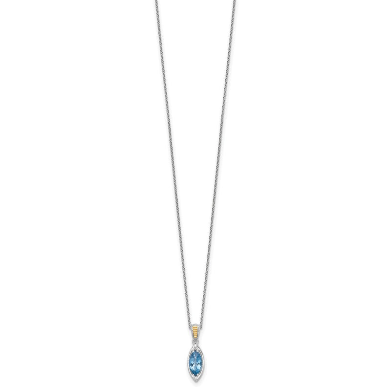Ss Rhodium Plated w/14K/Silver Two-Tone Accent London Blue Topaz Navette Necklace