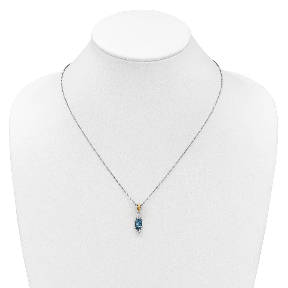 Ss Rhodium Plated w/14K/Silver Two-Tone Accent London Blue Topaz Navette Necklace