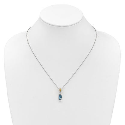 Ss Rhodium Plated w/14K/Silver Two-Tone Accent London Blue Topaz Navette Necklace