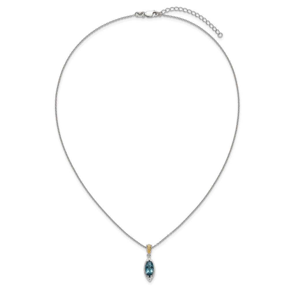 Ss Rhodium Plated w/14K/Silver Two-Tone Accent London Blue Topaz Navette Necklace