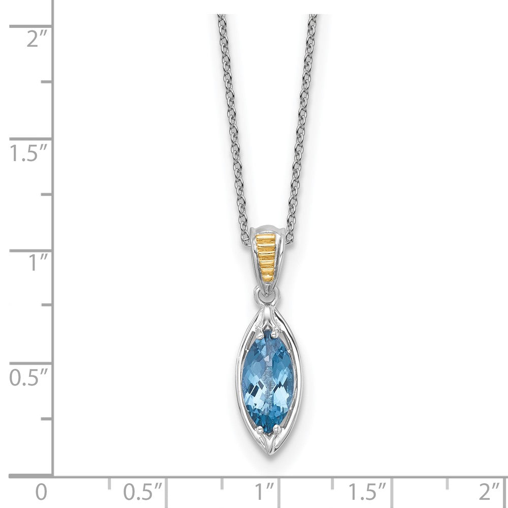 Ss Rhodium Plated w/14K/Silver Two-Tone Accent London Blue Topaz Navette Necklace