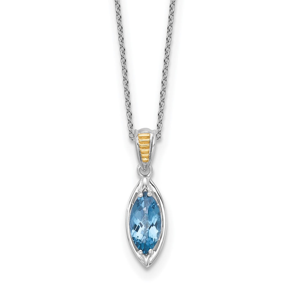 Ss Rhodium Plated w/14K/Silver Two-Tone Accent London Blue Topaz Navette Necklace