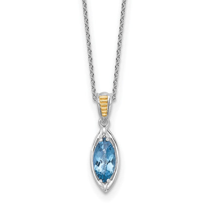 Ss Rhodium Plated w/14K/Silver Two-Tone Accent London Blue Topaz Navette Necklace