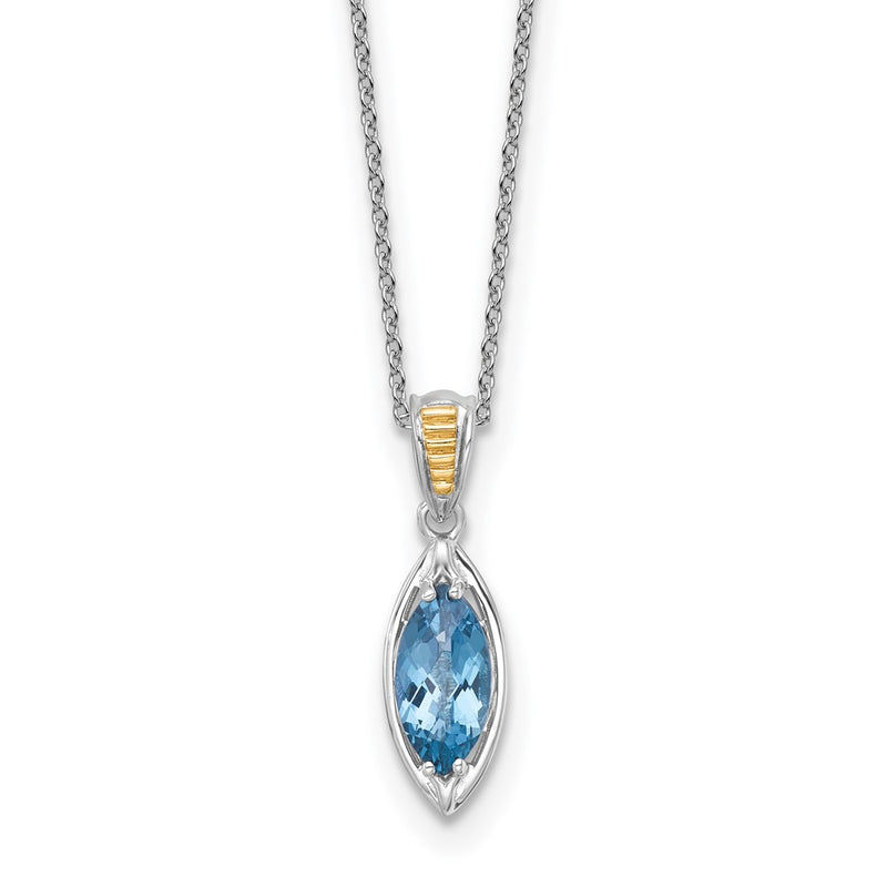 Ss Rhodium Plated w/14K/Silver Two-Tone Accent London Blue Topaz Navette Necklace