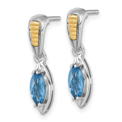 Ss Rhodium Plated w/14K/Silver Two-Tone Accent London Blue Topaz Post Dangle Earrings