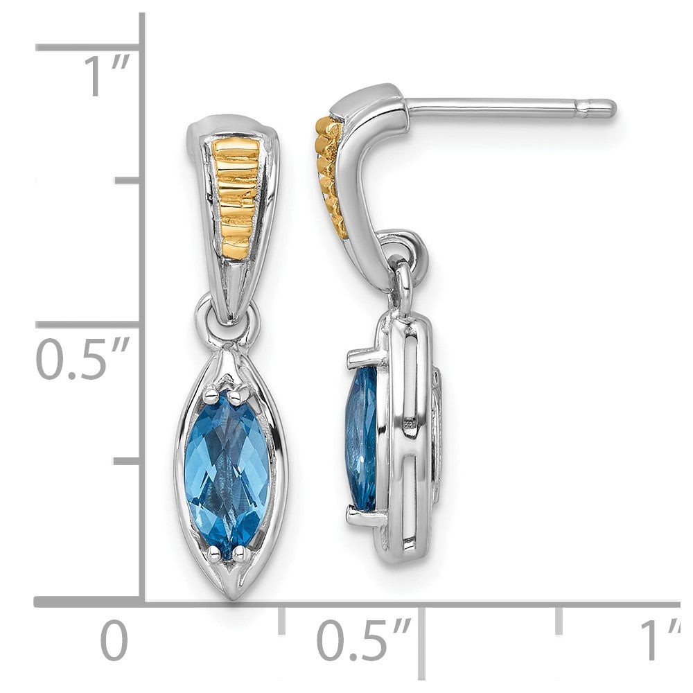 Ss Rhodium Plated w/14K/Silver Two-Tone Accent London Blue Topaz Post Dangle Earrings