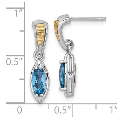 Ss Rhodium Plated w/14K/Silver Two-Tone Accent London Blue Topaz Post Dangle Earrings