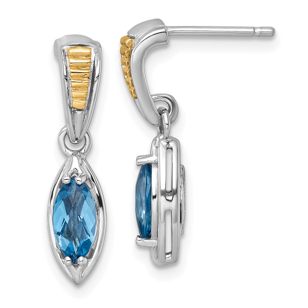 Ss Rhodium Plated w/14K/Silver Two-Tone Accent London Blue Topaz Post Dangle Earrings