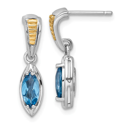Ss Rhodium Plated w/14K/Silver Two-Tone Accent London Blue Topaz Post Dangle Earrings