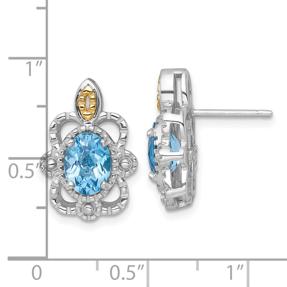 Ss Rhodium Plated w/14K/Silver Two-Tone Accent Light Swiss Blue Topaz Post Earrings