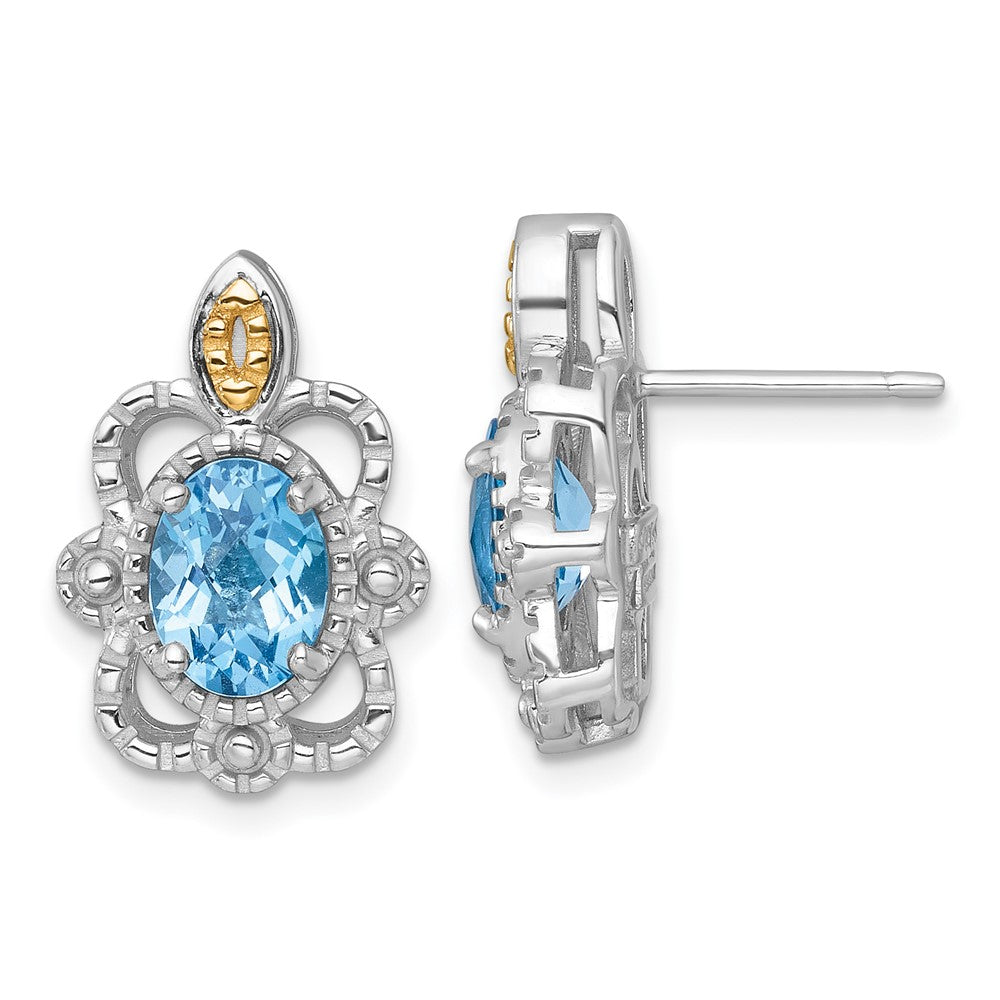 Ss Rhodium Plated w/14K/Silver Two-Tone Accent Light Swiss Blue Topaz Post Earrings
