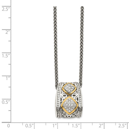 14K/Silver Two Tone Shey Couture Sterling Silver Antiqued With 14K Accent Diamond 18 Inch Necklace